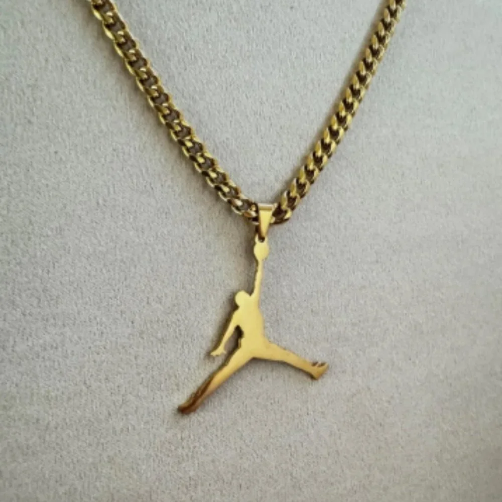 Jordan Jumpman Necklace - 5mm Cuban - 22" Gold Chain - Christmas Gifts - Picture 1 of 3